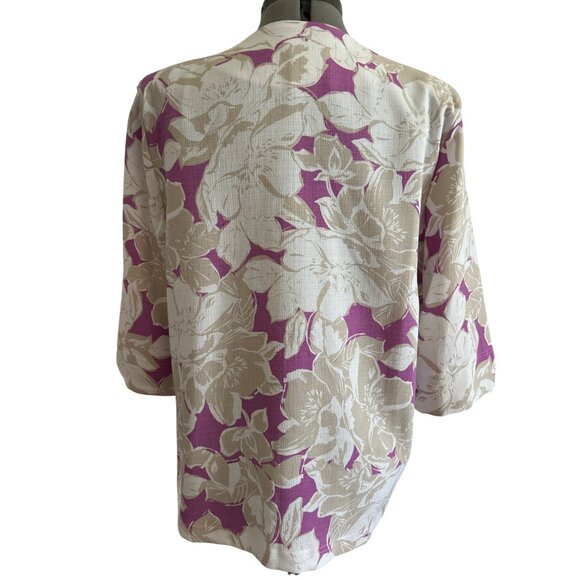 BonWorth Womens Floral Lightweight Open Front Jacket M Polyester Purple & Beige - Picture 3 of 7